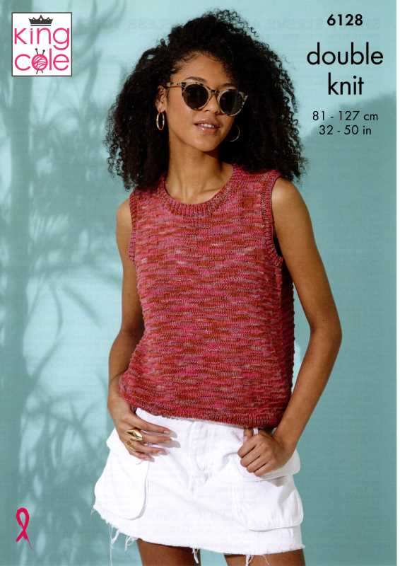 Knitting Pattern - King Cole 6128 - Linendale Reflections DK - Ladies Short Sleeve & Sleeveless Tops